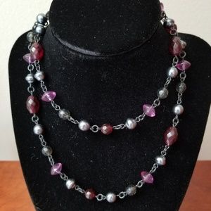 Purple, silver, gray, silver tone necklace